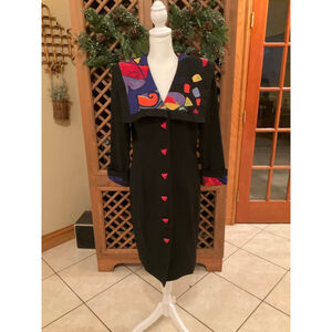 Vintage 80s Tobias & Co. Abstract Artsy Print Button Front Coat Dress Size 6

S